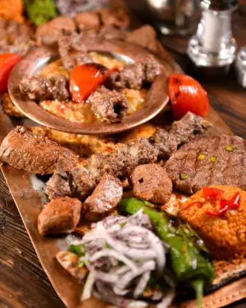 Authentic Hatay-style mixed kebab platter served at Hatay Gurme in Istanbul